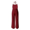 thumbnail image 4 of ZQUUVOU Women's Jumpsuit Solid Color Loose Adjustable Sleeveless Wide Leg Jumpsuit Overalls(Burgundy,2XL), 4 of 6