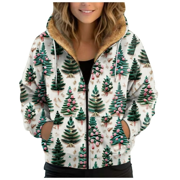 Women Lined Plush Sweat Jacket With Hood Autumn Winter Warm Hooded Jacket Loose Coat Pockets Large Sizes Hoodie Sweatshirt