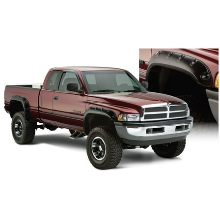 Bushwacker by RealTruck Pocket/Rivet Style Front & Rear Fender Flares | 4-Pc Black Smooth Compatible with 1994-2001 Dodge Ram 1500; 1994-2002 Ram 2500, 3500 w/ 6.5' or 8' Bed (Excl Dually)
