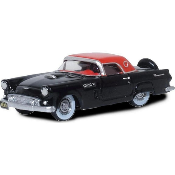 1956 Ford Thunderbird Raven Black with Fiesta Red Top 1/87 (HO) Scale Diecast Model Car by Oxford Diecast
