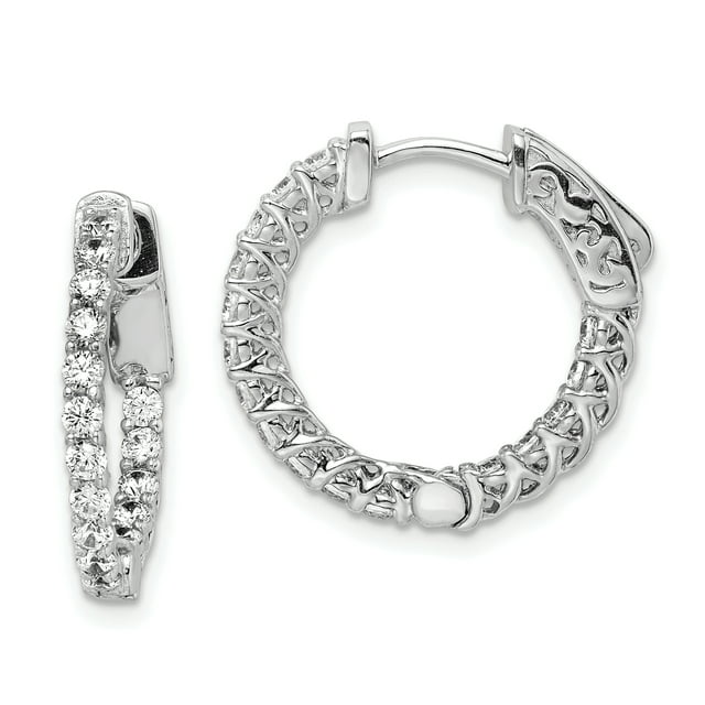 925 Sterling Silver 2mm Cubic Zirconia Cz Round Hinged Hoop Earrings In/out