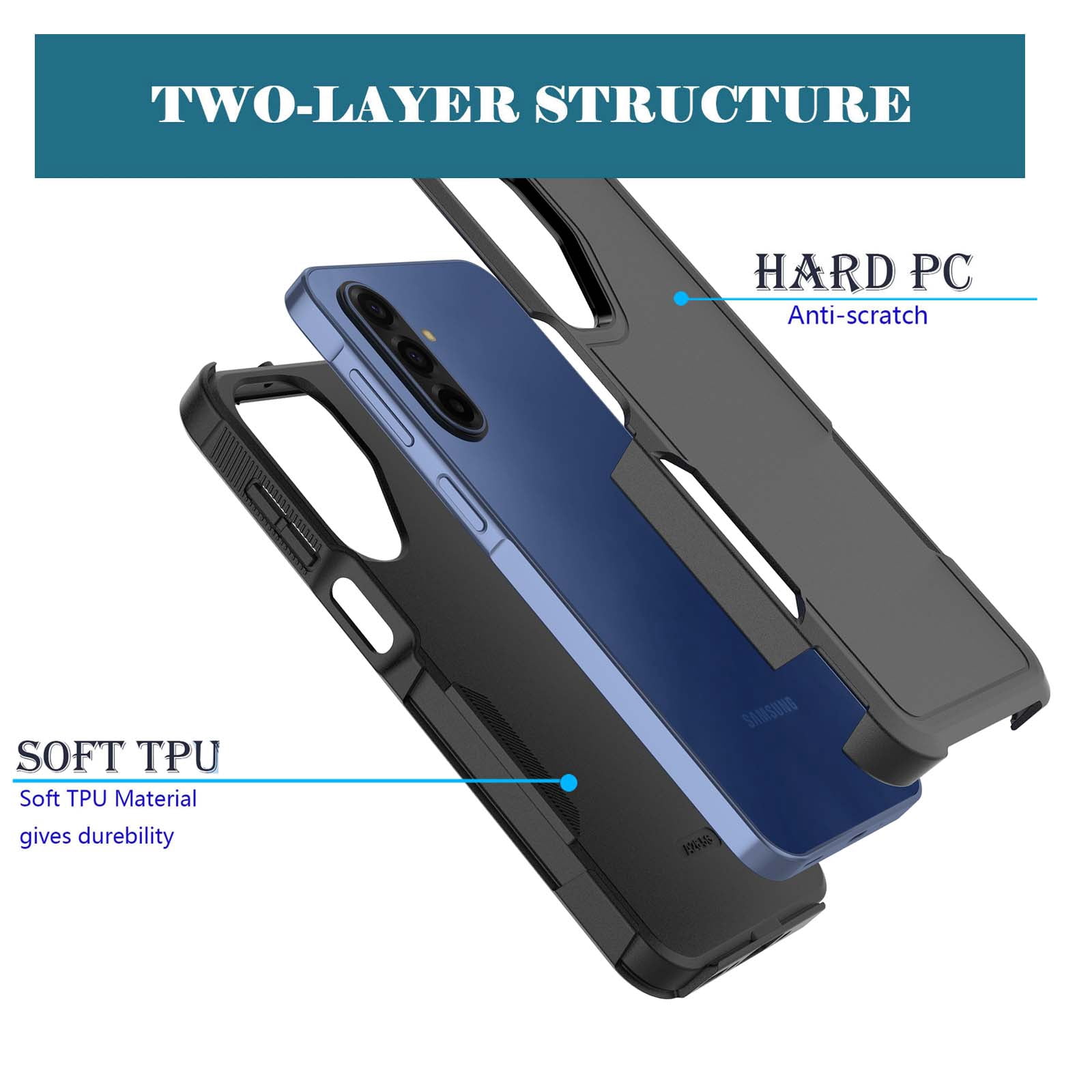 Military Grade Shockproof Samsung Galaxy A17 5G 2025 Case,Dual Layer Full Body Protective Cover with Anti-Slip Grip & Raised Camera Heavy Duty Rugged Case- Black