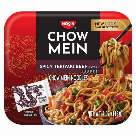 Nissin Foods Chow Mein Instant Noodles, Spicy Teriyaki Beef Flavor, 4.0 oz Tray, Shelf-Stable