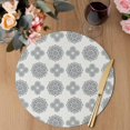 thumbnail image 3 of Vintage Bohemia Round 13 Inch Placemats Set of 8, Blue Gray Boho Abstract Flowers Beige HeatResistant Non Slip Place Mats for Dining Table, Wipeable Braided Kitchen Table Mats for Housewarming, 3 of 9