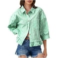 thumbnail image 2 of Ailaofu Womens 3/4 Length Sleeve Striped Button Down Shirt Loose Fit Drop Shoulder Trendy Ruffle Hem Striped Blouses Top, 2 of 6