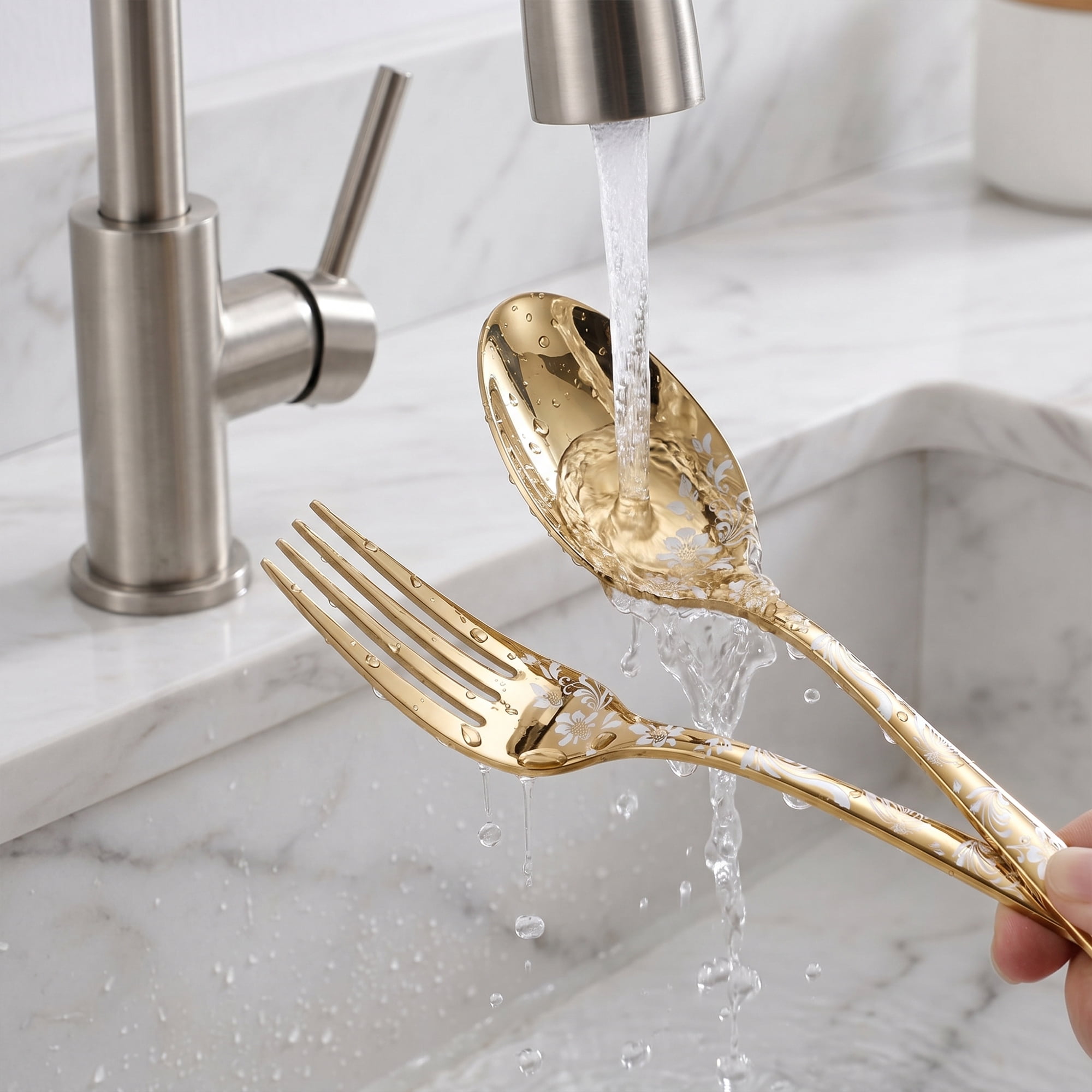 Unique Bargains 5 Pieces Stainless Steel Silverware Set Flatware Set Gold B