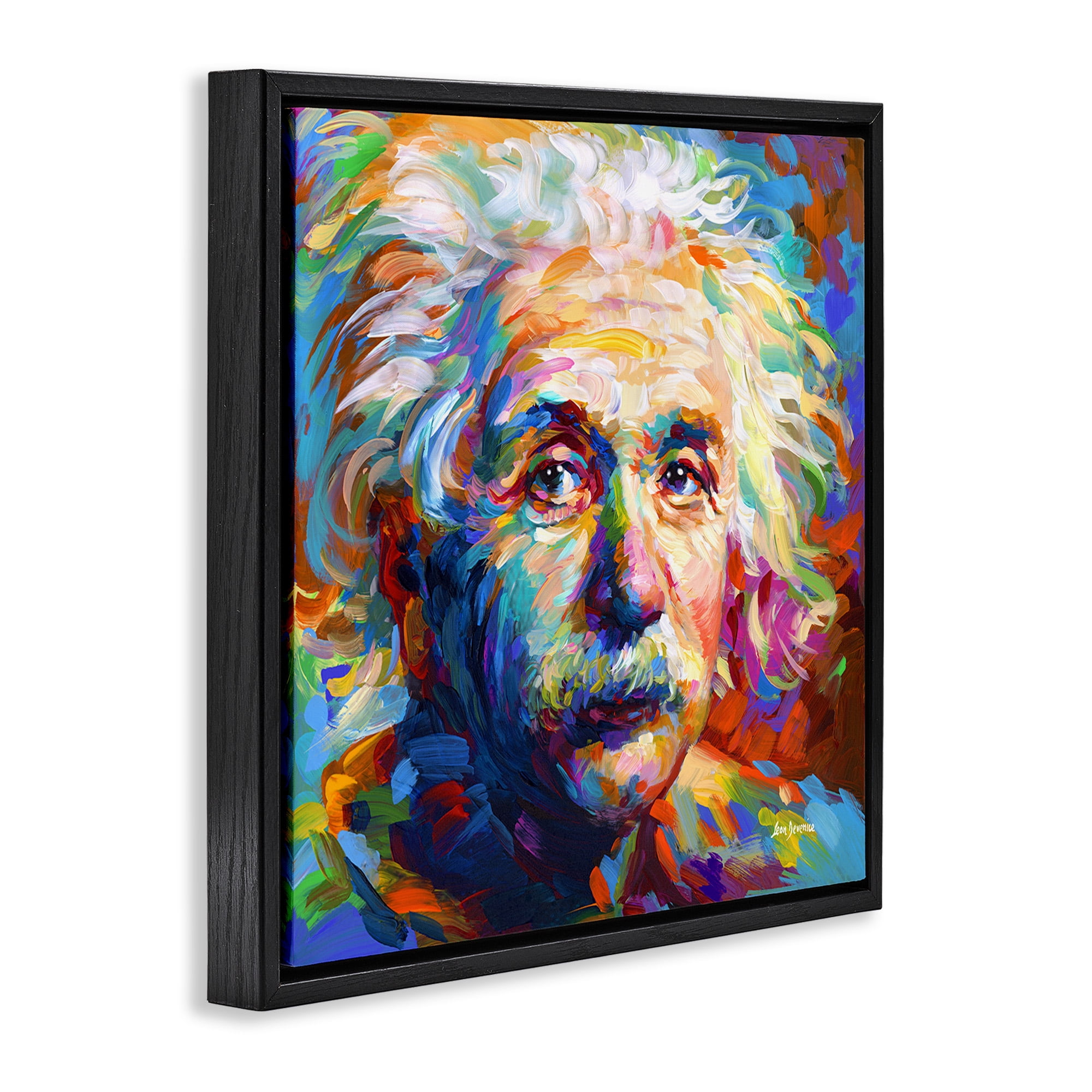 Stupell Industries Abstract Albert Einstein Portrait Abstract Painting Black Floater Framed Canvas Art Print Wall Art, 25 x 25