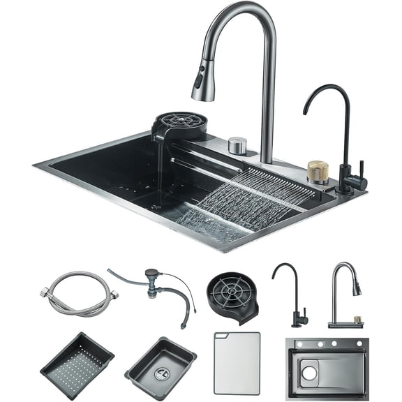 Zovajonia Kitchen sink waterfall sink with pull-out faucet sinkSet
