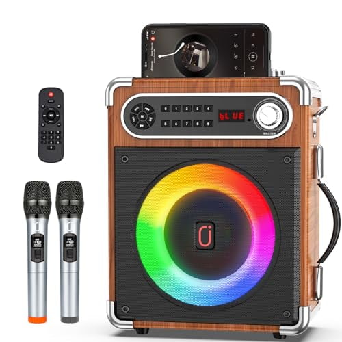 JAUYXIAN Altavoz Bluetooth con dos micrófonos inalámbricos, altavoz exterior con subwoofer/Tweeter, sistema de altavoces PA portátil con control remoto, luces Discol, FM, REC para el hogar, fiesta