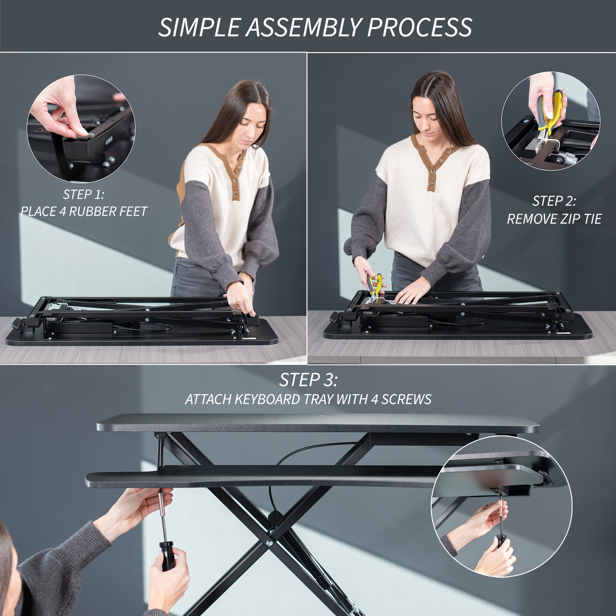 VIVO Vintage Brown / Black Height Adjustable 48" Standing Desk Monitor Riser