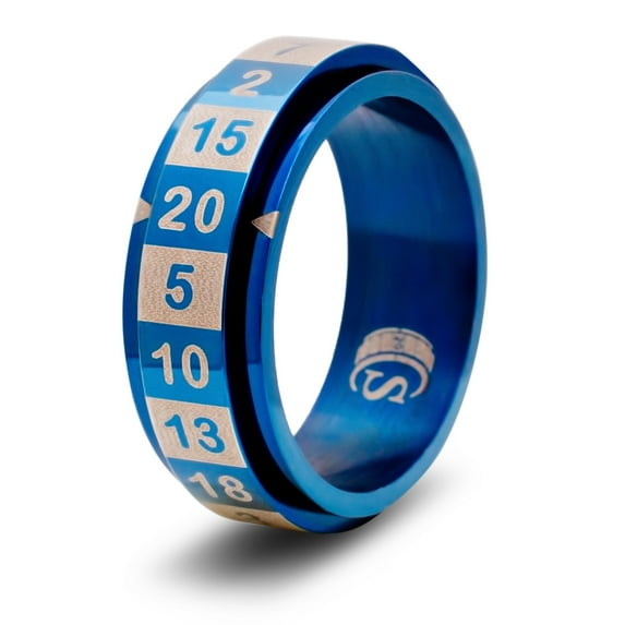 CritSuccess d20 Dice Ring with 20 Sided Die Spinner (Size 6 - Stainless Steel - Blue)