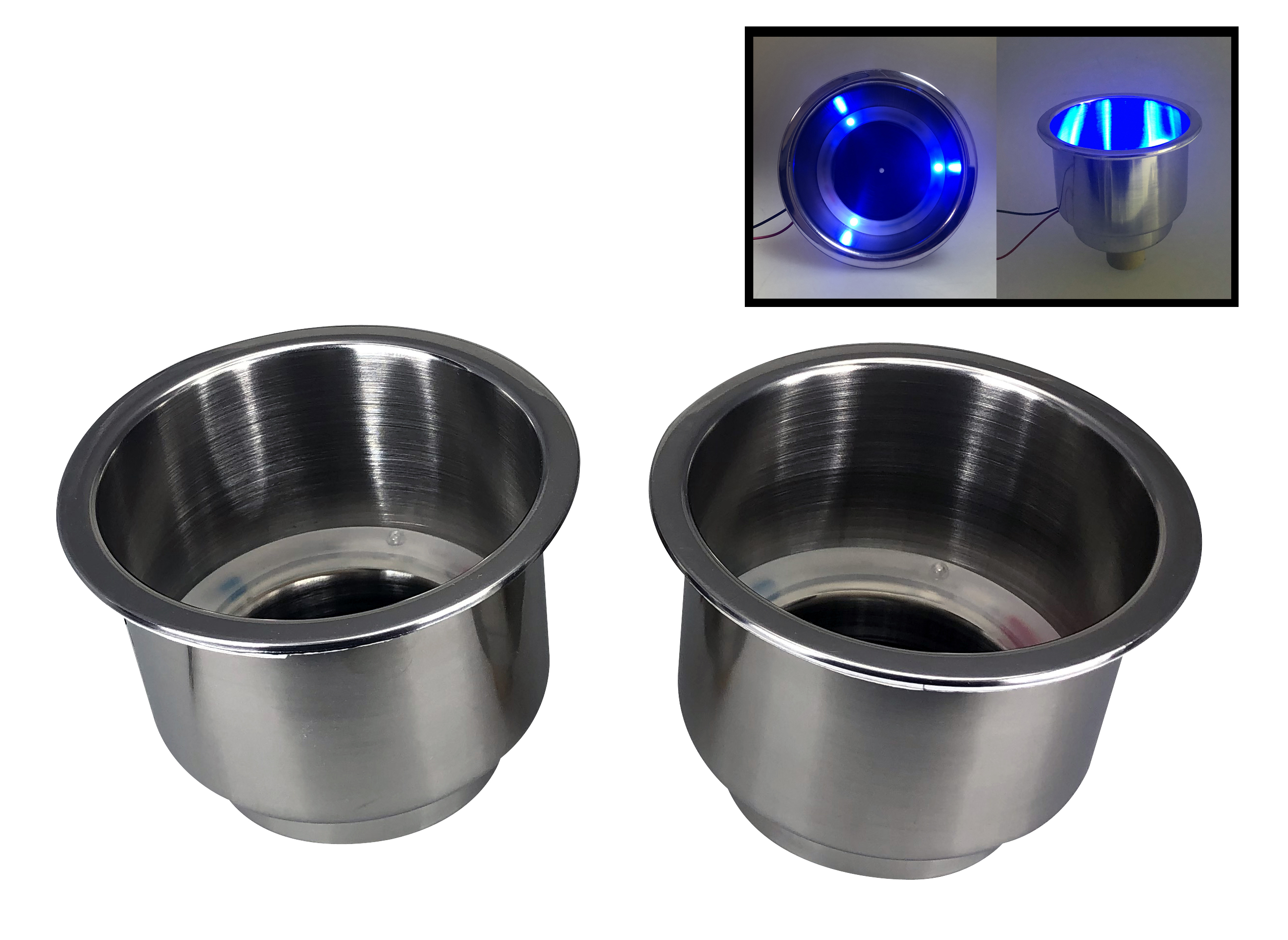 Pactrade Marine Boat Rv Camper Red Led SS 304 Cup Drink Holder with Drain Tube 2 Piece
