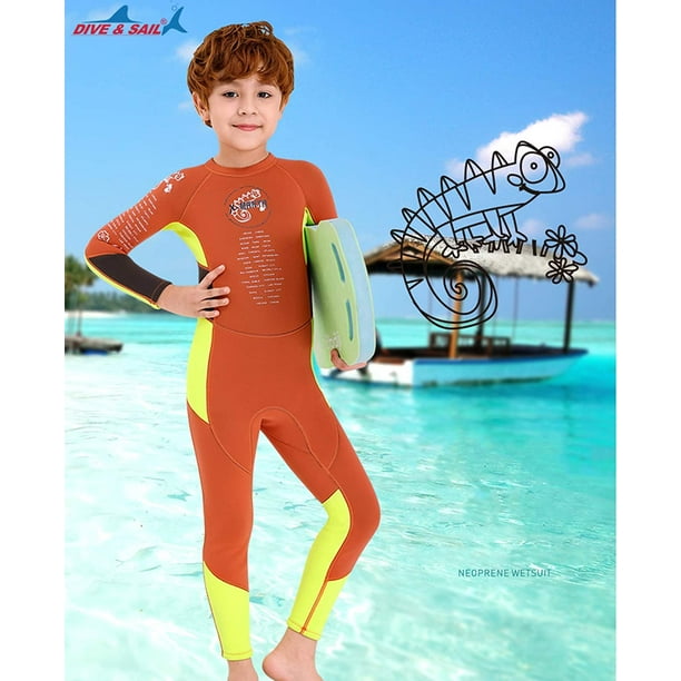 Kids Wetsuit Boys Neoprene Swimsuit, Children 2.5mm One Piece Full Wet  Suits Thermal Rash Guard Warm Thicken Swimwear Sun Protection Diving Suit  UV 50+, Long Sleeve Orange L 