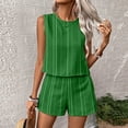 thumbnail image 4 of Women's Summer 2 Piece Short Sets Lounge Sleeveless Top Short Matching Outfits Casual Striped Vacation Sweatsuit Dark Green XL, 4 of 6