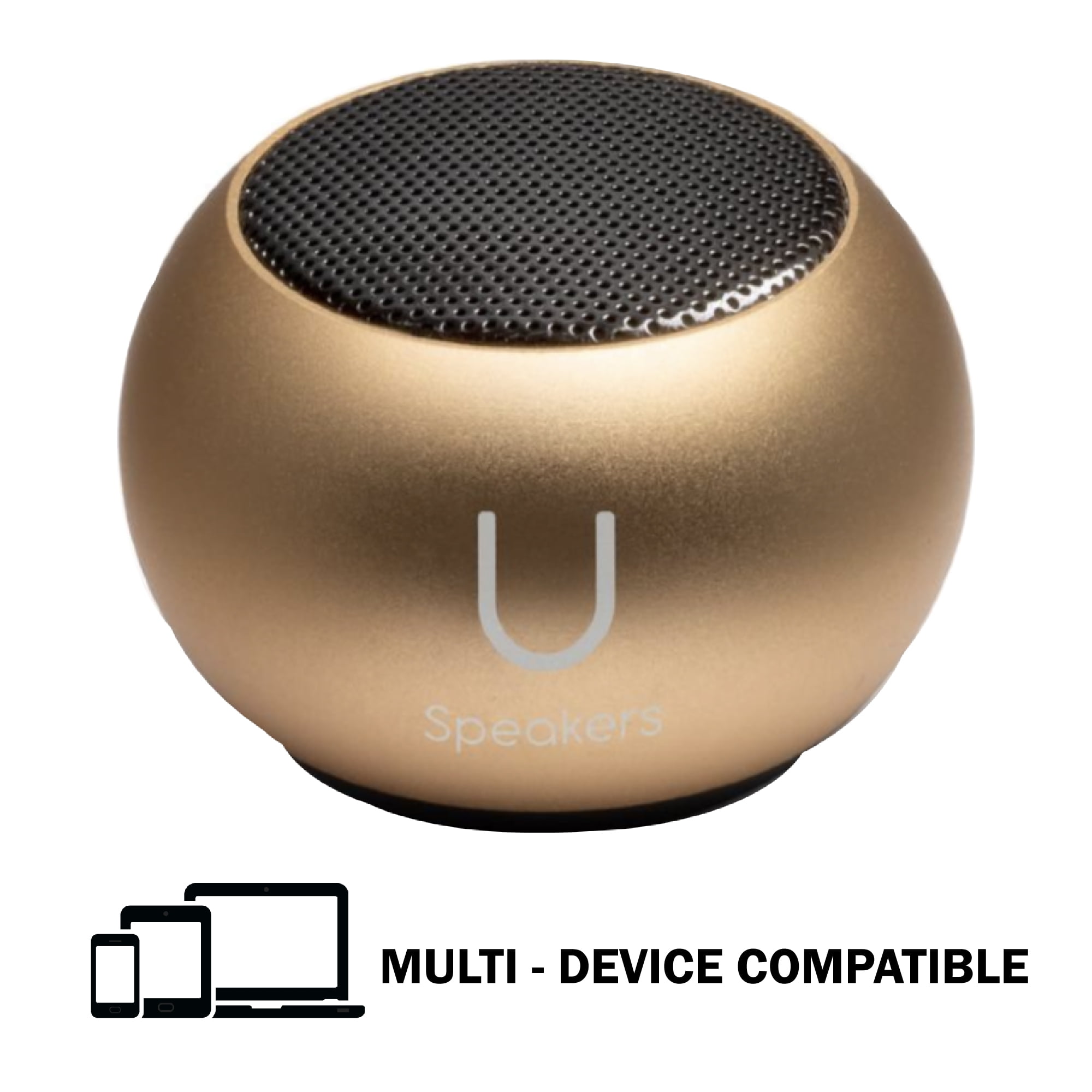 Fashionit U Speakers Mini Bluetooth Computer Speaker 2-Pack Bundle with Matching Speaker, Built-In Mic & Selfie Remote Control, for Workspace, Desktop, Laptop, Mobile, Tablet, PC - Gold