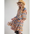 thumbnail image 4 of Women'S V-Neck Long Sleeve Printed Short Dress Loose Casual Bohemian Style Mini Beach Dress Apricot Color XL, 4 of 9