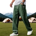 thumbnail image 2 of Mens Linen Cotton Pants Drawstring Waist Lightweight Loose Fit Straight Leg Casual Beach Travel Pants 3XL, 2 of 7