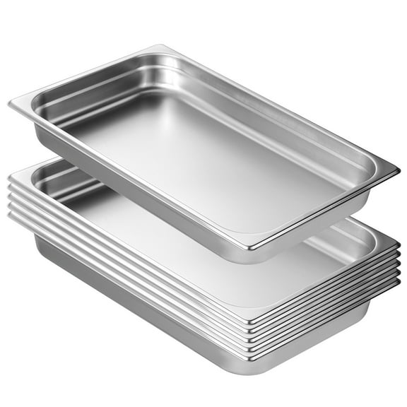 KFFKFF Set of 6 Hotel Pans, Full-Sized Anti-Jam Steam Pan, Constructed from 0.8mm Thick Stainless Steel, Restaurant-Quality Steam Table Pan, 2.5-Inch Depth, Commercial Grade Table Pan