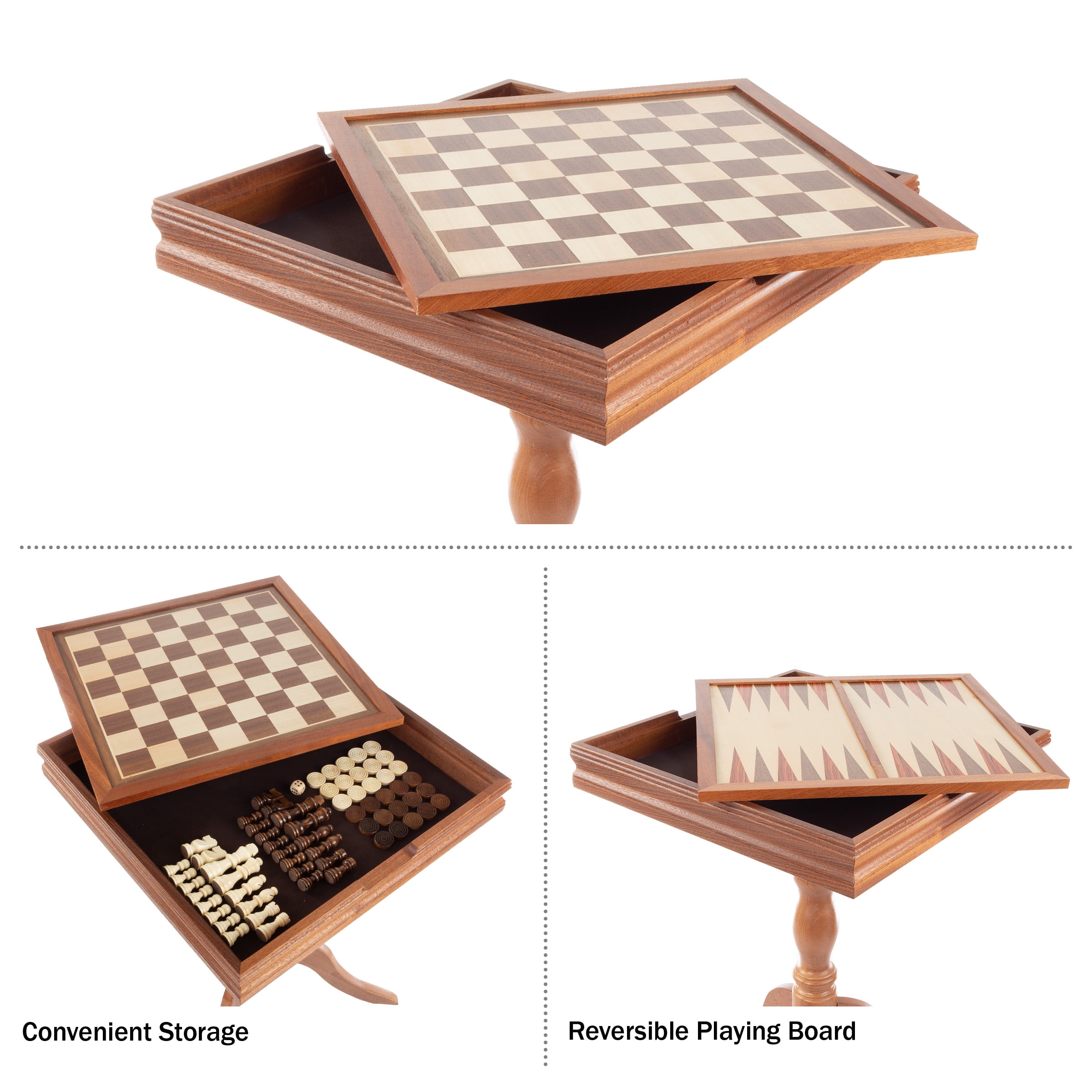 Hey! Play! 3-in-1 Deluxe Wooden Chess, Backgammon and Chess Set W350003 -  The Home Depot