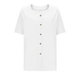 thumbnail image 5 of Yxbdin Cotton Linen Button Down Shirts for Women Going Out Short Sleeve Blouses Loose Fit V Neck Tops for Summer Vacation White L, 5 of 7