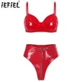 thumbnail image 2 of Ropa de discoteca de charol con aspecto mojado para mujer, lencería íntima Sexy, conjunto de ropa interior, sujetador inalámbrico, Top con bragas con cremallera frontal de corte alto, 2 of 5