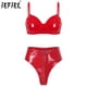 thumbnail image 2 of Ropa de discoteca de charol con aspecto mojado para mujer, lencería íntima Sexy, conjunto de ropa interior, sujetador inalámbrico, Top con bragas con cremallera frontal de corte alto, 2 of 5