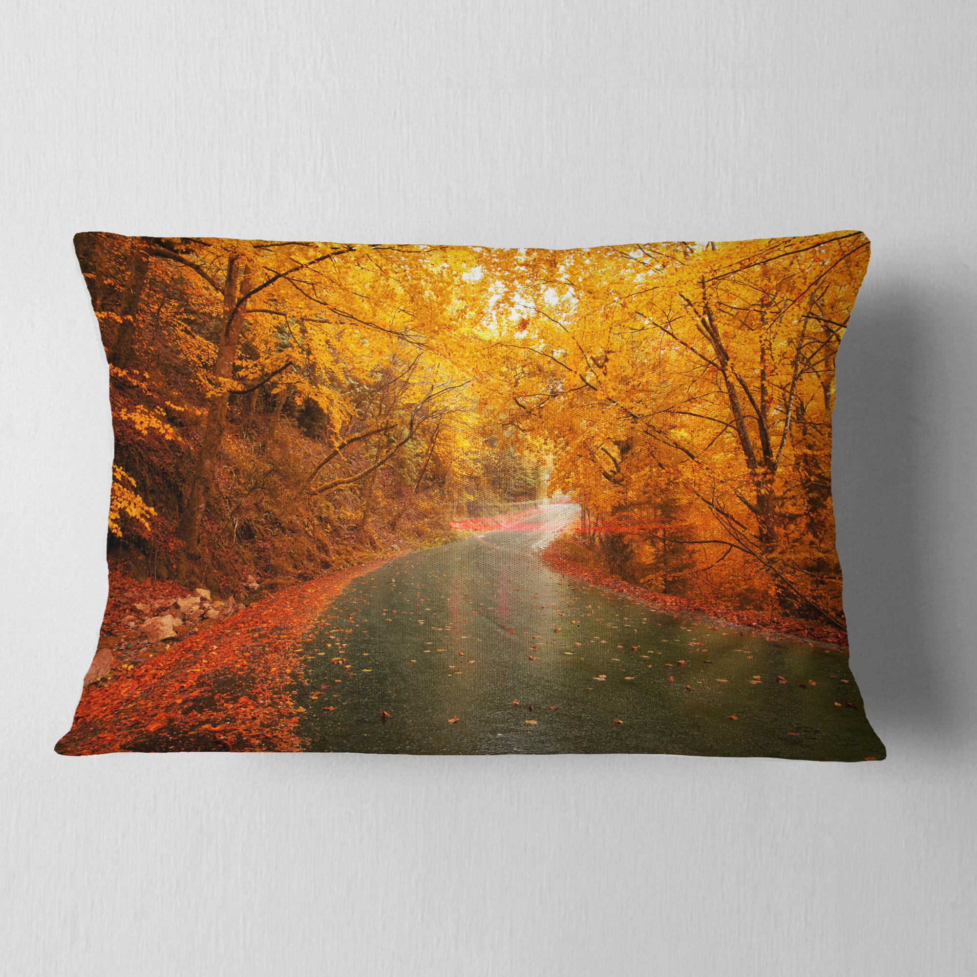 Designart Autumn Light Trails on Road - Landscape Photography Throw Pillow - 12x20