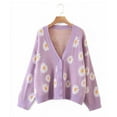 thumbnail image 5 of Women´s Button Down Sweater, Casual Long Sleeve V Neck Floral Print Loose Knit Cardigan Coat, 5 of 10