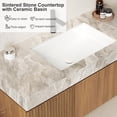 thumbnail image 3 of 48" Floating Bathroom Vanity with Sink, Modern Plywood Bathroom Storage Cabinet with Drawer and 2 Doors, Light Gray Sintered Stone Countertop and White Ceramic Basin, Pre-assembled, Dark Oak, 3 of 6