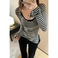 thumbnail image 2 of BUYISI Vintage Classic Striped Long Sleeved T-Shirt Autumn Elegant Tops Women Clothing Black M, 2 of 9