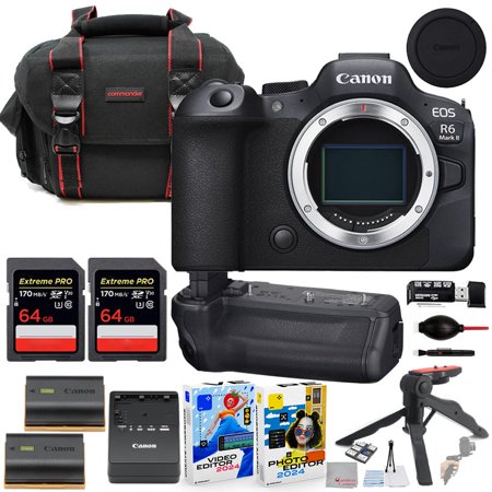 Canon EOS R6 Mark II Mirrorless Camera Body Only Bundle with Canon BG-R20 Battery Grip + Commander Gear Bag + 2X 64GB Extreme Memory Cards + Accessory Kit