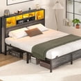 thumbnail image 6 of Aheaplus Full Size Bed Frame with Bookcase Headboard, Metal Platform Bed Frame Queen Size with Charging Station and LED Light, Heavy Duty Metal Slats, No Box Spring Needed, Noise-Free, Black Oak, 6 of 8