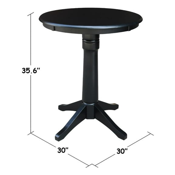 30" Round Solid Wood Counter Height Pedestal Dining Table in Black by International Concepts