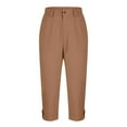 thumbnail image 5 of FRSASU Women Capri Pants Summer Solid Color Casual Hiking Cargo Elastic Waist Dressy Cropped Pants Brown, 5 of 7