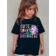 thumbnail image 1 of Camiseta de manga corta con estampado de unicornio de dibujos animados y eslogan de diseño colorido para niña, 1 of 7