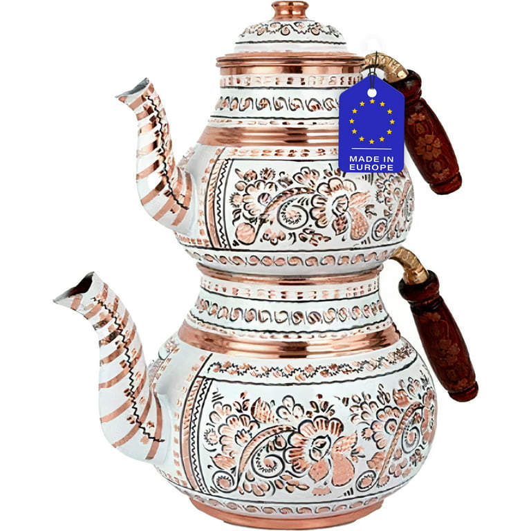 Handmade Turkish Double Boiler Tin Plated Copper Teapot – BeldiNest