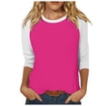 thumbnail image 1 of Fgnfyis Haut à Manches 3/4 pour Femmes Été Décontracté Polyvalent Raglan Col Rond Chemise Décontractée Haut Hauts pour Femmes Rose Vif_002 TTG, 1 of 5