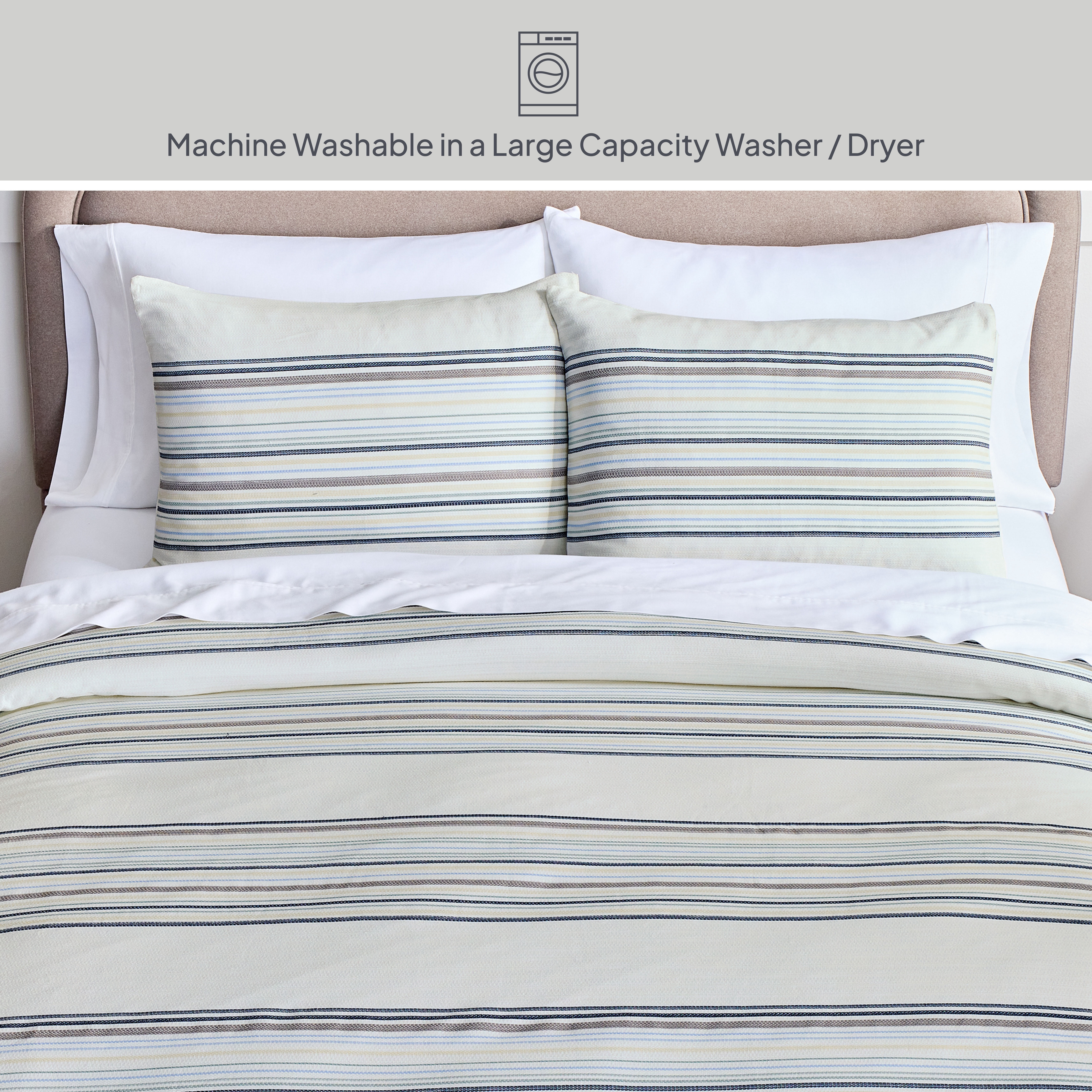 Better Homes & Gardens Full/Queen Comforter Set, Heavy Weight Warmth, 3-Piece, Blue Yarn Dye Stripe