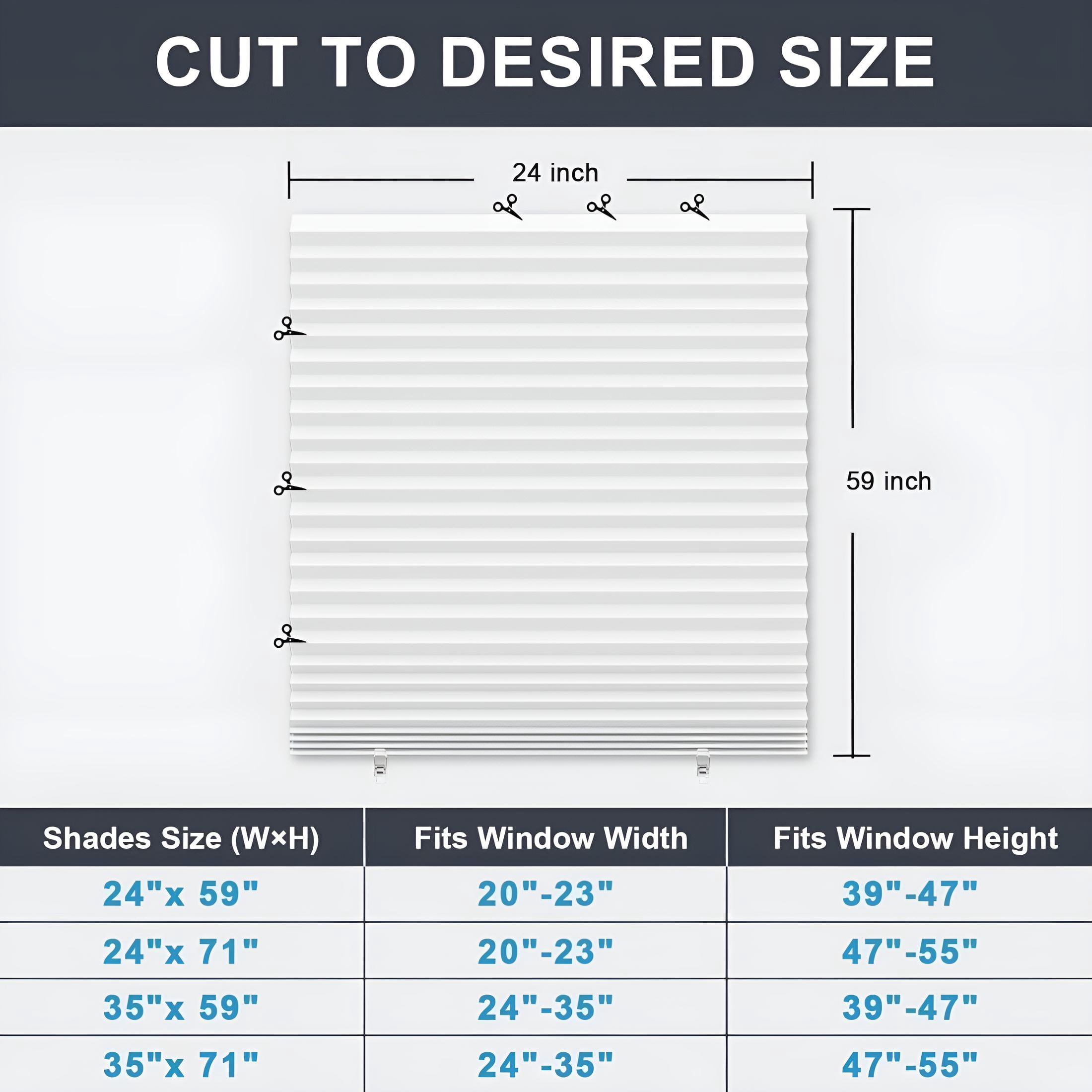 XIBUFE 6 Pack Temporary Paper Blinds for Indoor Windows No Drill,24" W X 59" H Light Filtering Adhesive Pleated Shades for Windows Cordless with 12 Clips,Room Darking Shades for Bedroom,White