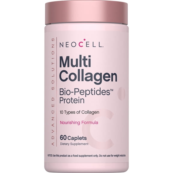 NeoCell Advanced Multi Collagen Rose Caplets for Hair, Skin & Nails Support, 60 Count