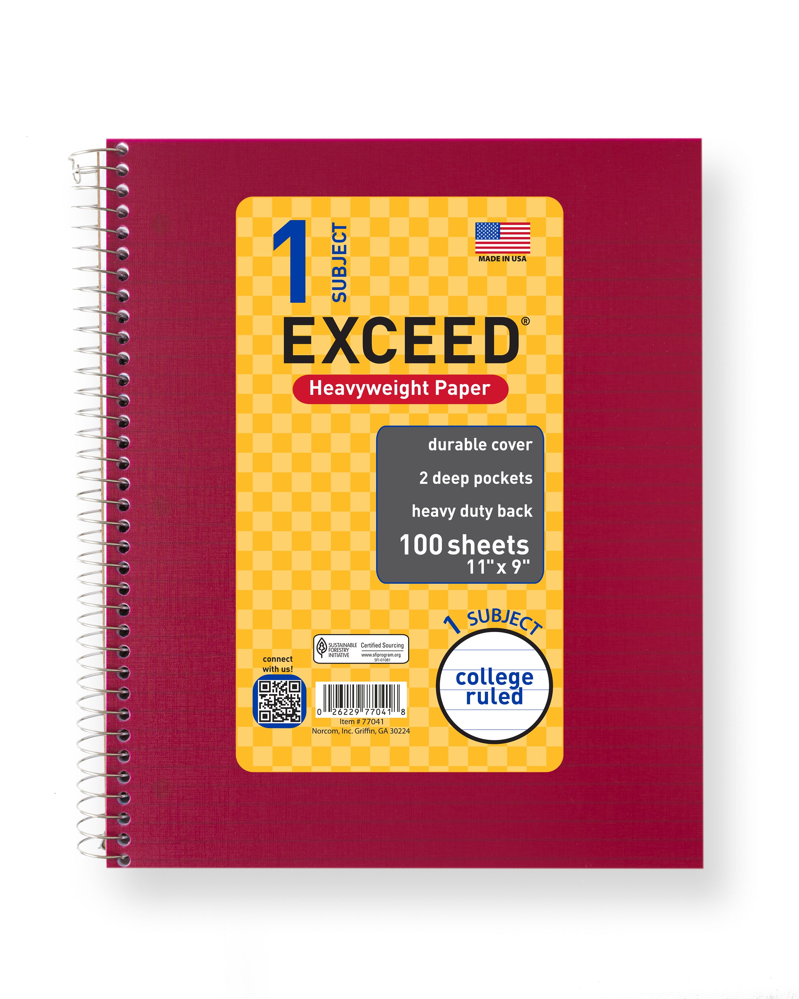 Exceed 1 Subject 100 Count Notebook, Burgundy, 11" x 9", College Ruled