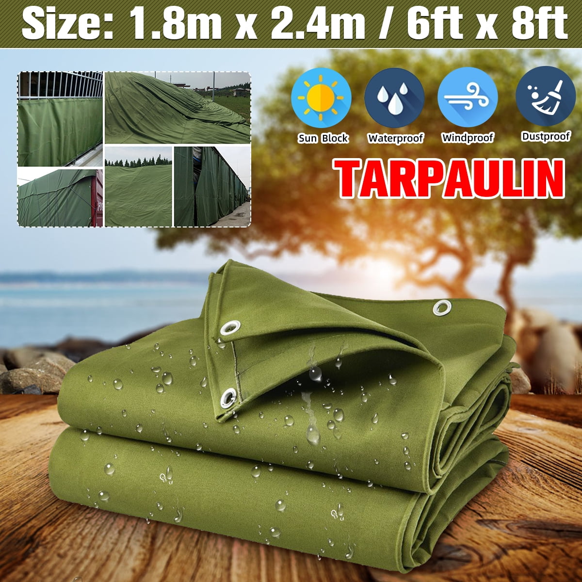 5 X  Green  1.8m x 2.4m Waterproof Tarpaulin Ground Sheet Cover Camping Tarp 