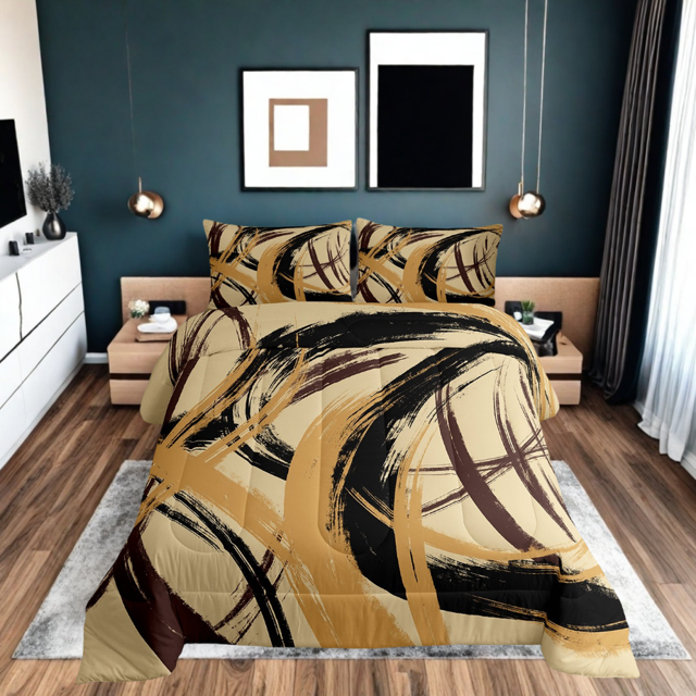 Erosebridal Geometric Stripes Comforter Sets King Size, Minimalst Minimalism Comforters & Duvets, Abstract Decor, Reversible 3pcs