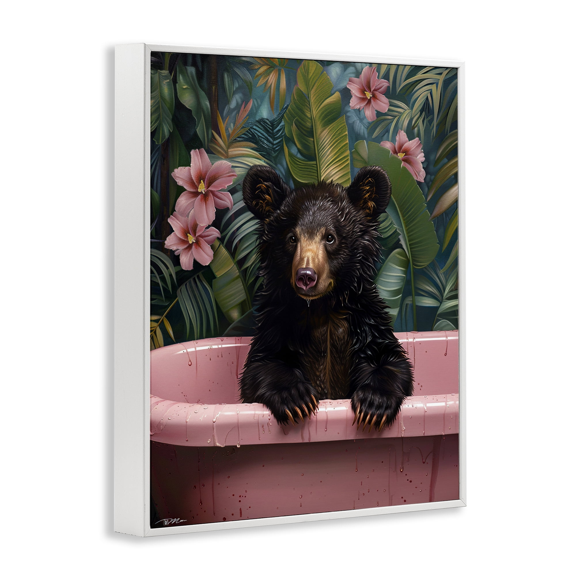 Bruno Bear in Pink Tub White Framed Giclee Art, design by Momart