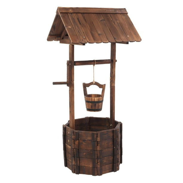 Winado Wooden Wishing Well Bucket Planter Brown