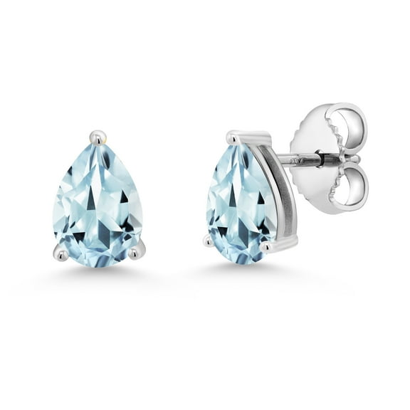 Gem Stone King 925 Sterling Silver Sky Blue Aquamarine Stud Earrings for Women (1.30 Cttw, Gemstone Birthstone, Pear Shape 7X5MM)