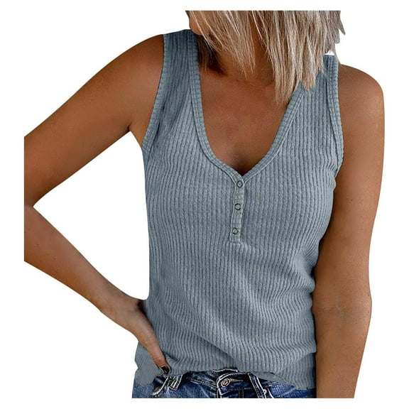 Women's V-Neck Sleeveless Buttoned Tank Top