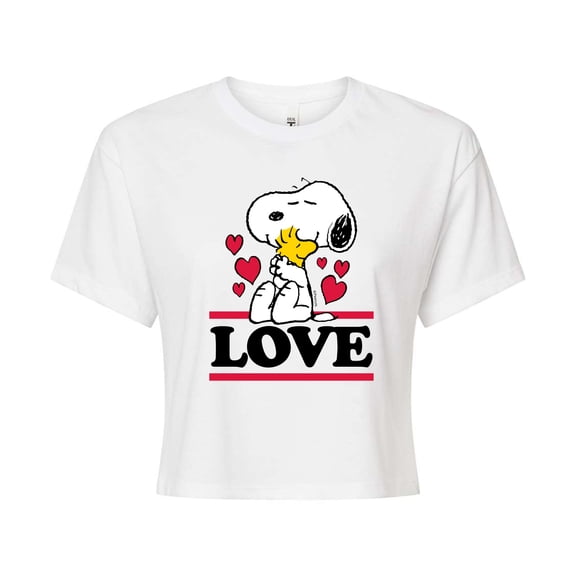 Peanuts - Love Snoopy Woodstock - Juniors Cropped Graphic T-Shirt