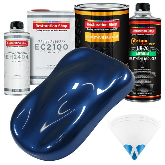 Restoration Shop - Daytona Blue Metallic Urethane Basecoat with European Clearcoat Auto Paint - Complete Quart Paint Color Kit - Automotive Refinish Coating