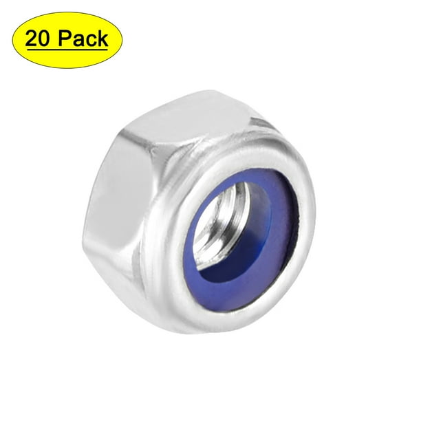 Tuercas de bloqueo hexagonales Uxcell M5x0.8mm de acero inoxidable con inserto de nylon, 20 piezas plateadas